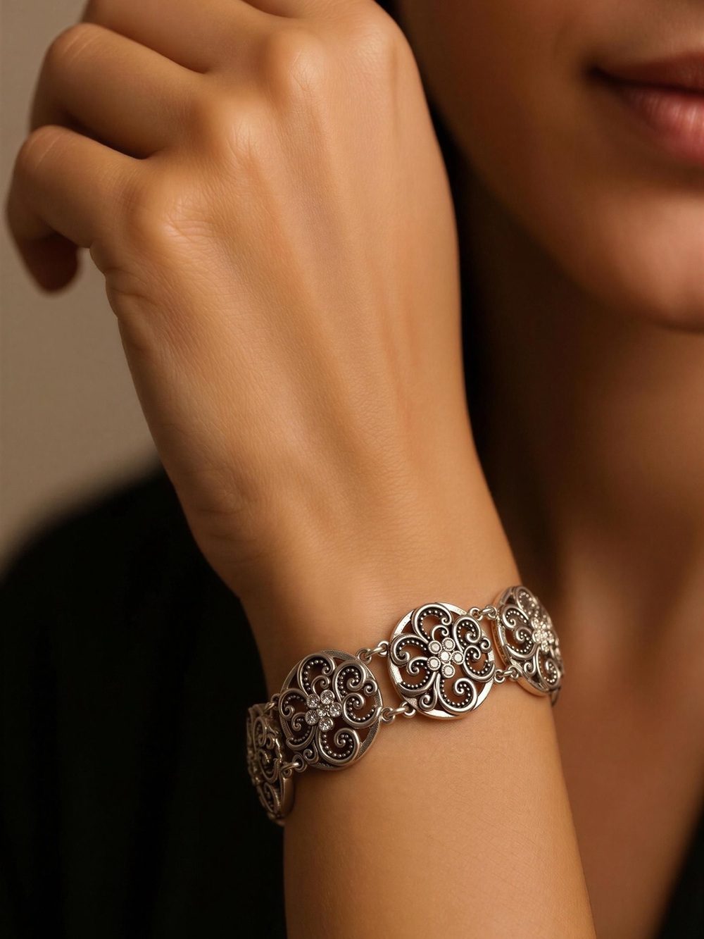 Silver Filigree Link Bracelet - Silver